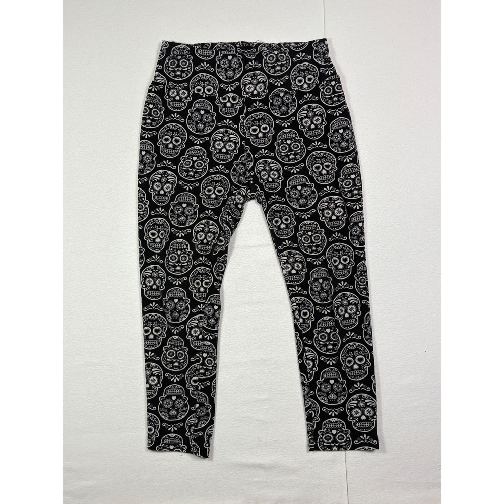 Terra & Sky Womens Plus 0X 14W Sugar Skull Leggings Black White Day of the Dead
